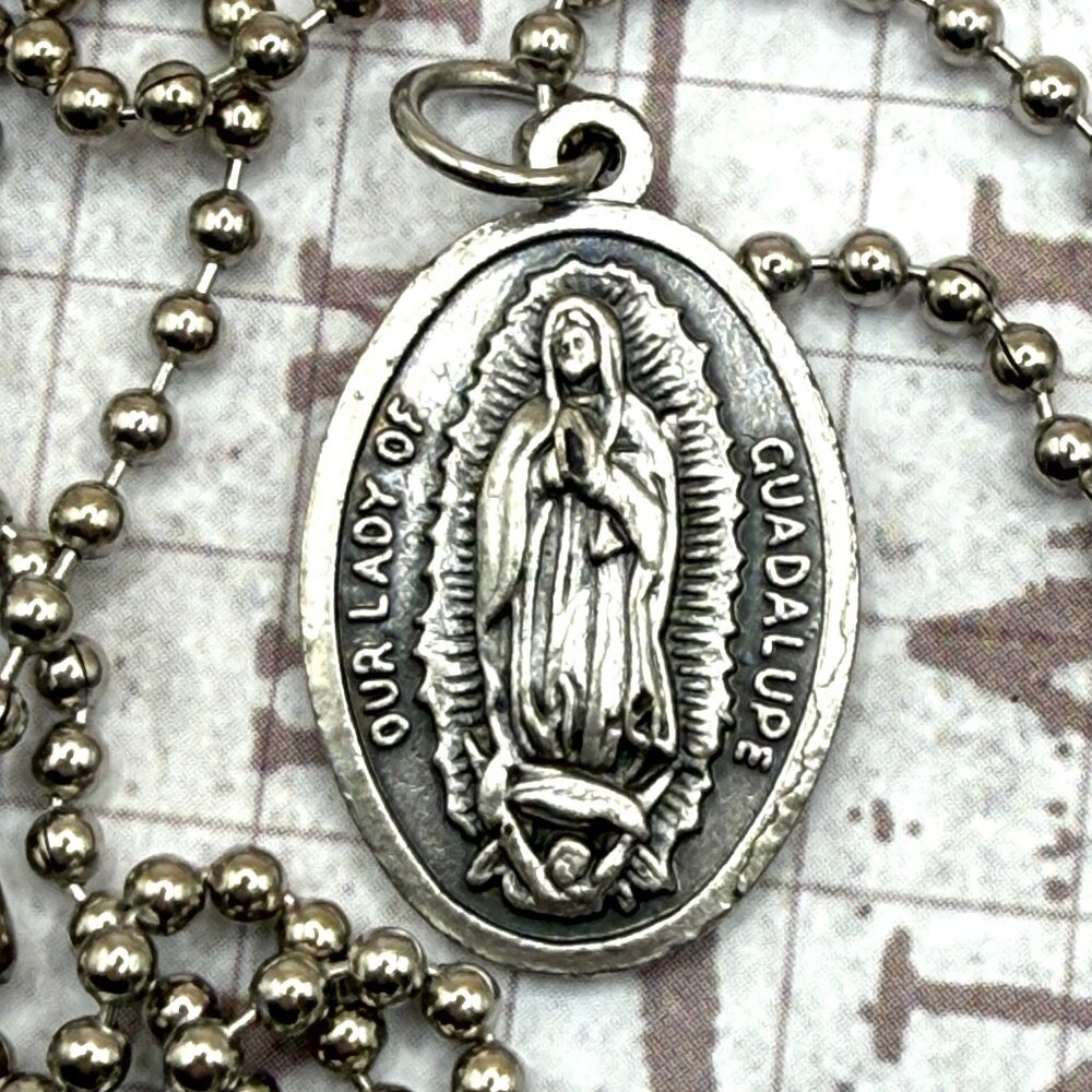 Vintage Our Lady of Guadalupe Italy Religious Catholic Medal Pendant Necklace